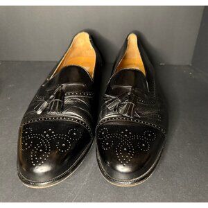 Mezlan Havana Black Dress Shoes Mens 12 Leather Tassel Brogue Cap Toe Loafers